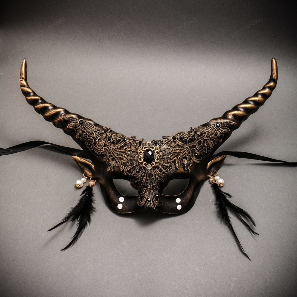 Krampus Horn Sexy Venetian Lace Halloween Gold
